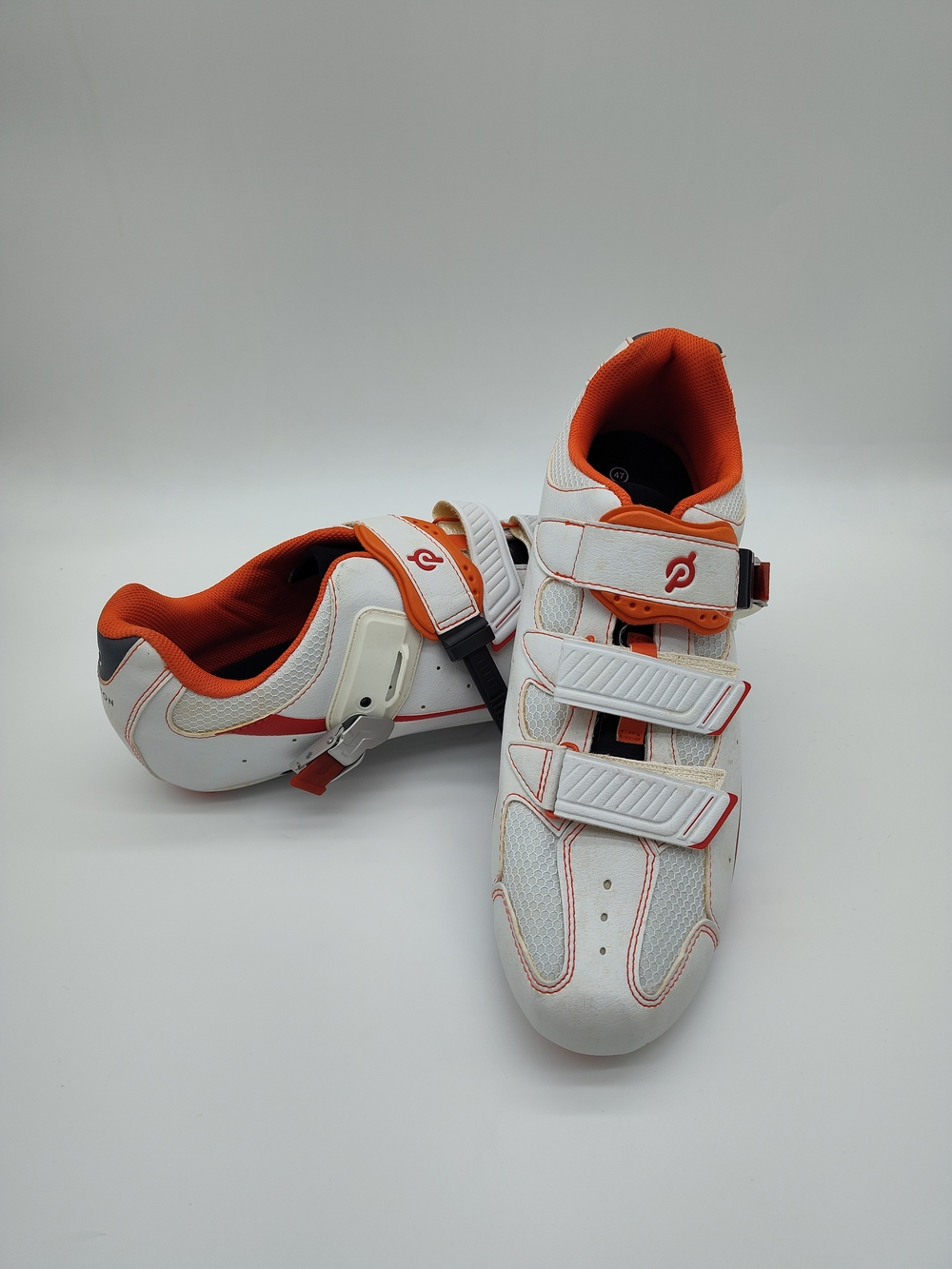 PELOTON Cycling Shoes Men’s 13.5-14 EU 47 White Orange w/ Cleats